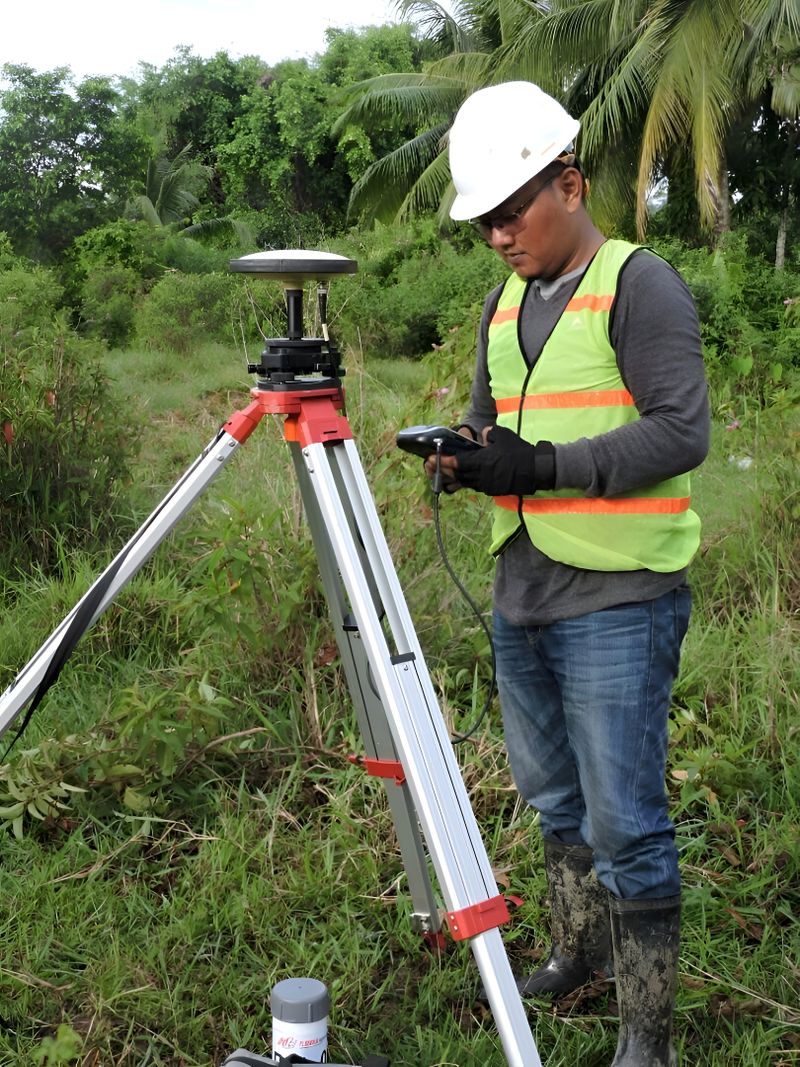 Surveyor marking a plot with a GPS rover